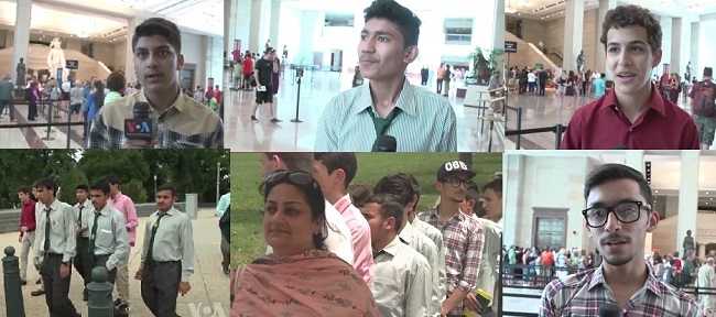 TV clips of interview of Peshawar Army Public School students about their visit to United States. Photo: PPA