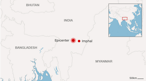 Six killed, over 100 injured as quake hits India, near Myanmar border