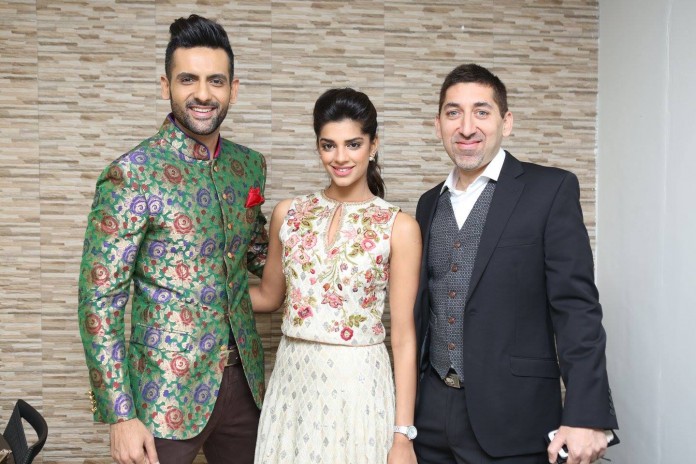 Bachaana movie stars, Mohib Mirza, Sanam Saeed and Adeel Hashmi, posing at the Lahore premiere of the film