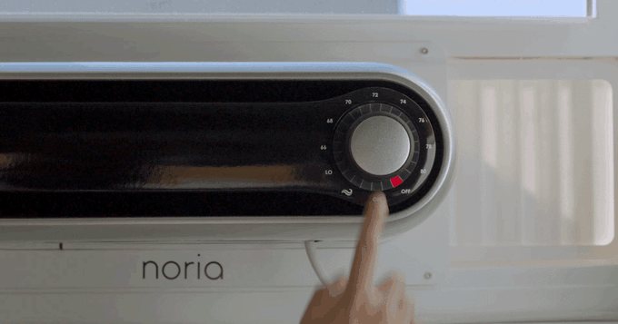 Temperature can be manually adjusted on Noria AC with a simple knob on the device or through a smartphone app.