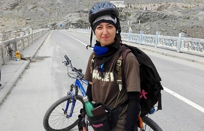 Pakistan's Samar Khan is the first woman to cycle atop Biafo Glacier