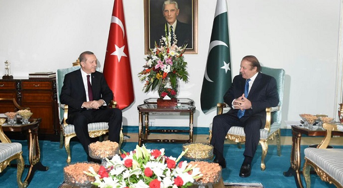 Pakistan's Prime Minister Nawaz Sharif in one on one meeting with Turkish President Recep Tayyip Erdogan at PM house Islamabad on 17 November 2016