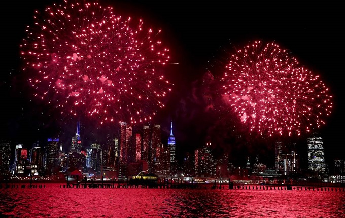 Fireworks explode over the Hudson River celebrating the Lunar New Year in New York, Jan. 26, 2017