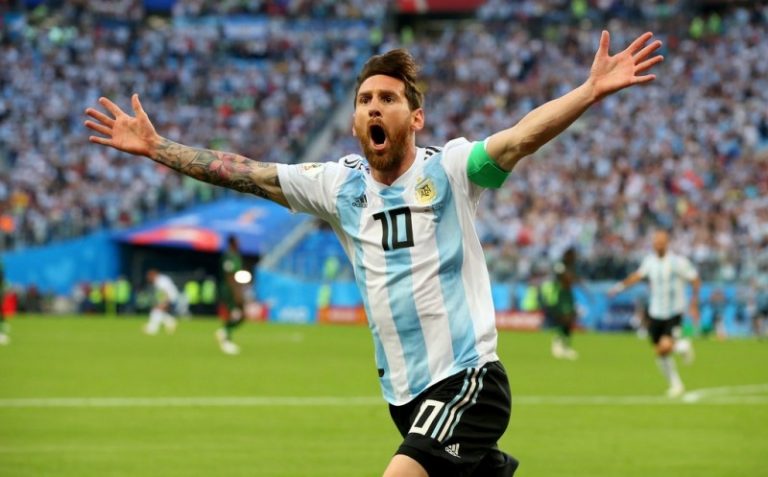 Lionel Messi after scoring Argentina's first goal on Tuesday. Photo: Alex Livesey/Getty Images