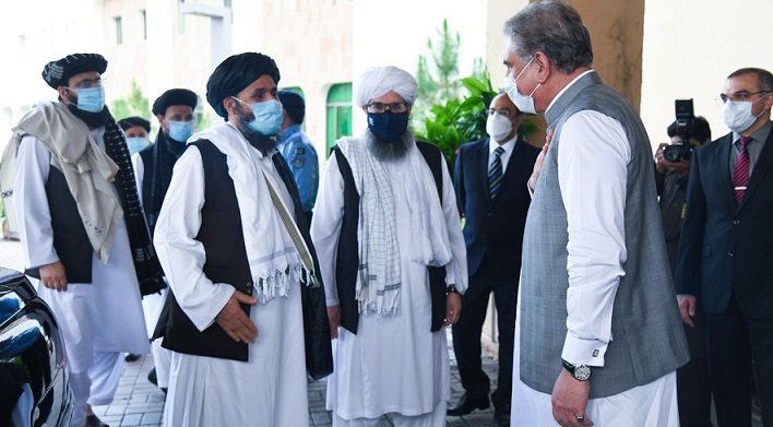 Taliban delegation meets Pakistan Foreign Minister Qureshi to discuss the Afghan peace process in Islamabad on August 25, 2020