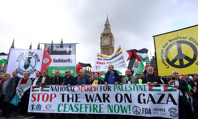 Demonstrators protest in solidarity with Palestinians in Gaza, amid the ongoing conflict between Israel and Hamas