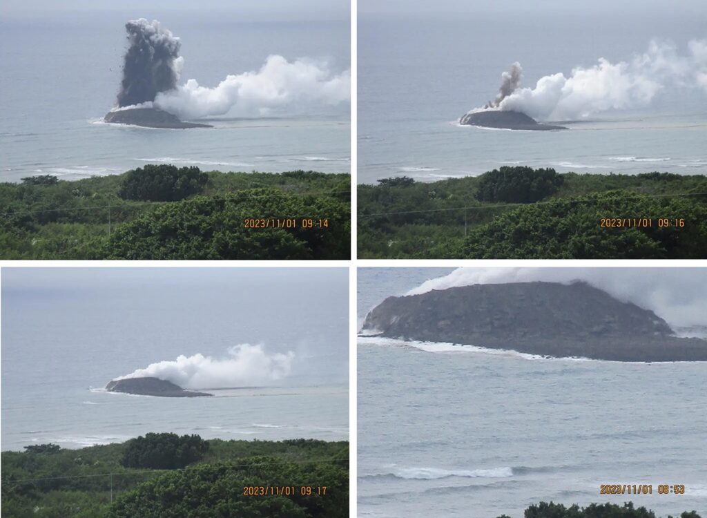 Photos showing the eruption from an underwater volcano in Japan