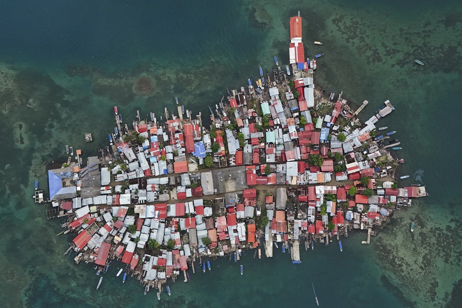 Buildings cover Gardi Sugdub island, part of the San Blas archipelago off Panama's Caribbean coast